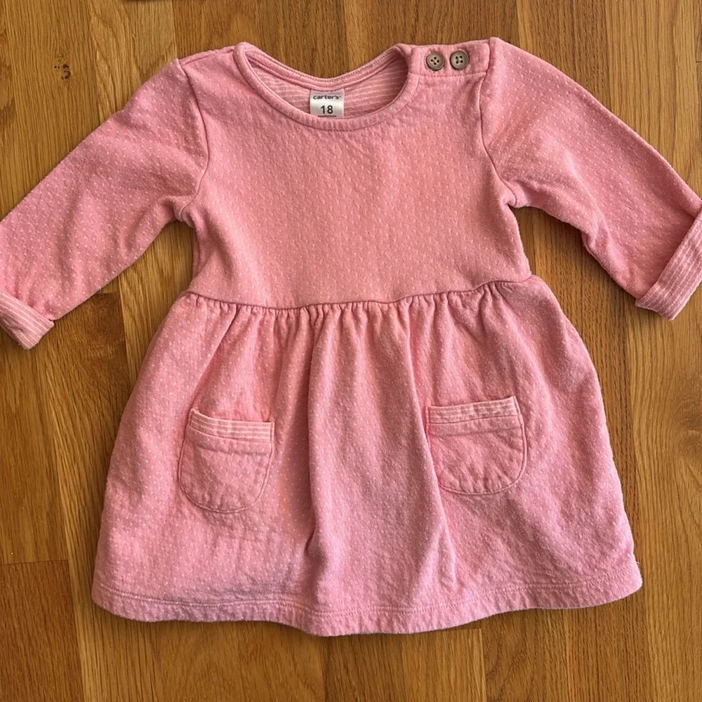 12M Carter's Long Sleeve Pink Polka Dot Bodysuit Dress